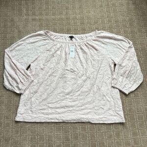 Ann Taylor Textured Floral Top Women's XL Pale Pink Off Shldr Balloon Sleeve NWT